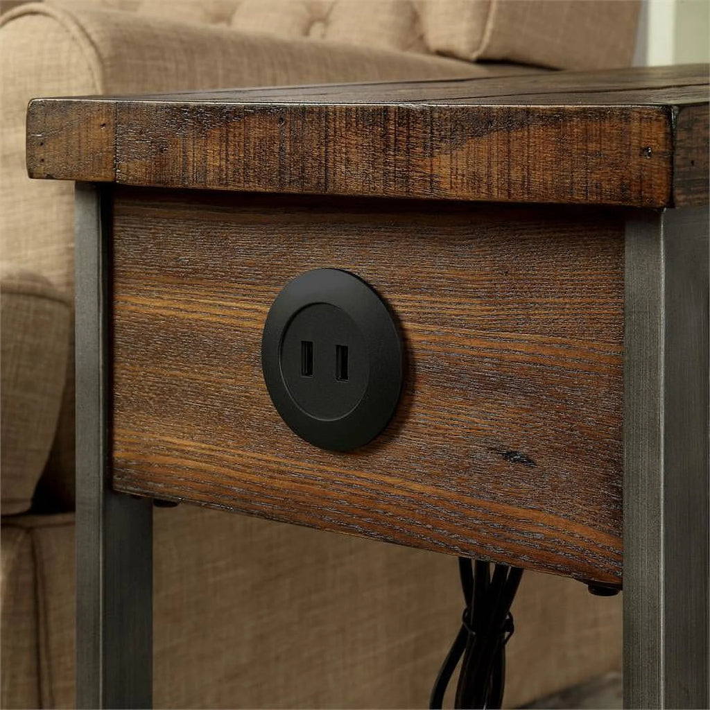 Farmhouse Wood 1-Drawer Side Table in Oak J309197