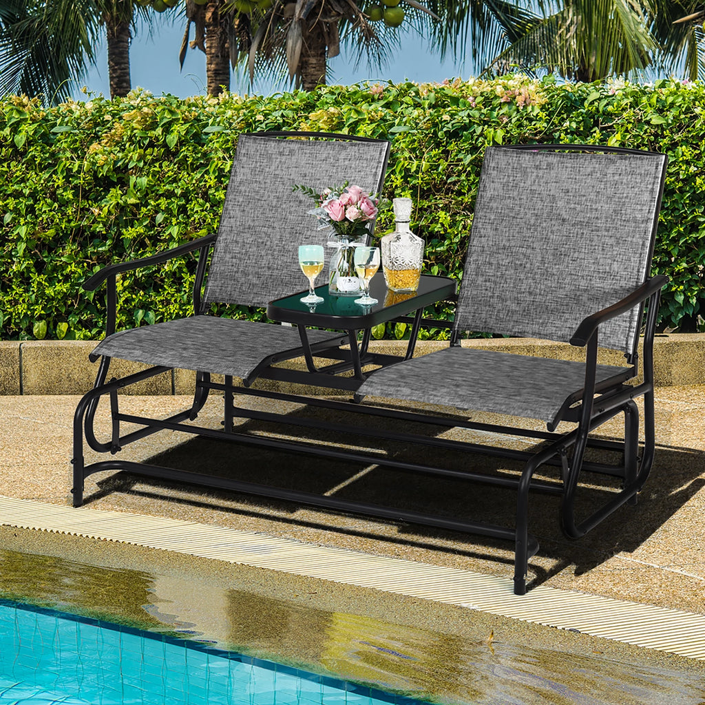 Brown 2 Person Outdoor Patio Glider Loveseat G1392