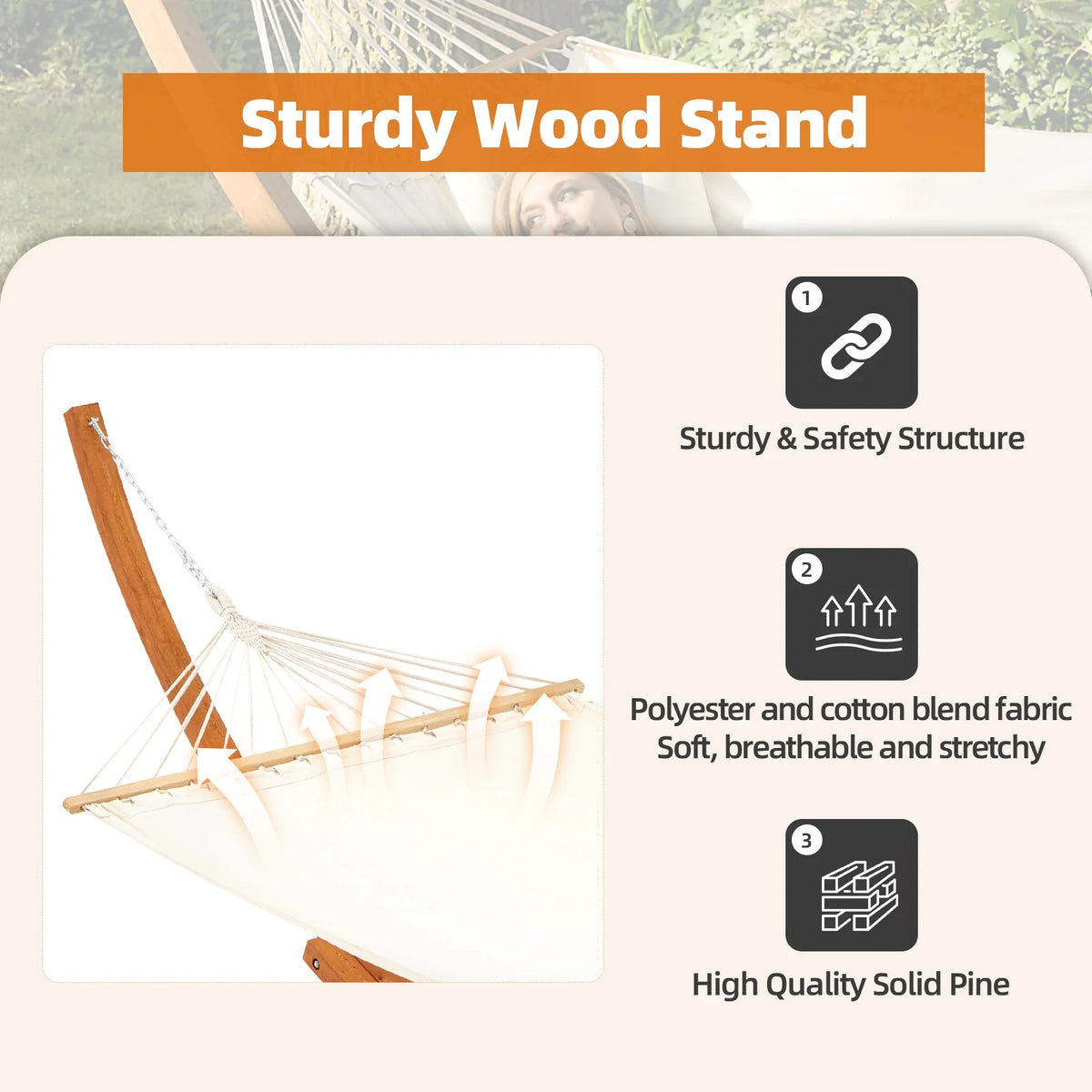 14FT Wooden Double Hammock with Stand P703340