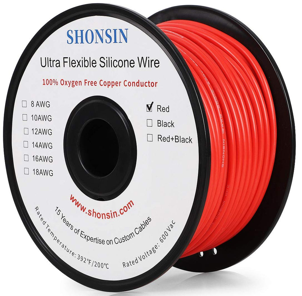 16 AWG Silicone Wire 200FT Red Spool, 100% Copper, 20 Amp 600V, Pack of 2 Y3421