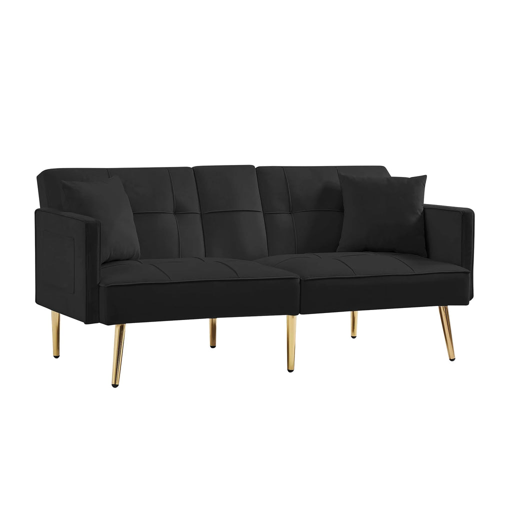 Convertible Sofa Bed Velvet Metal Legs Cream White B33474