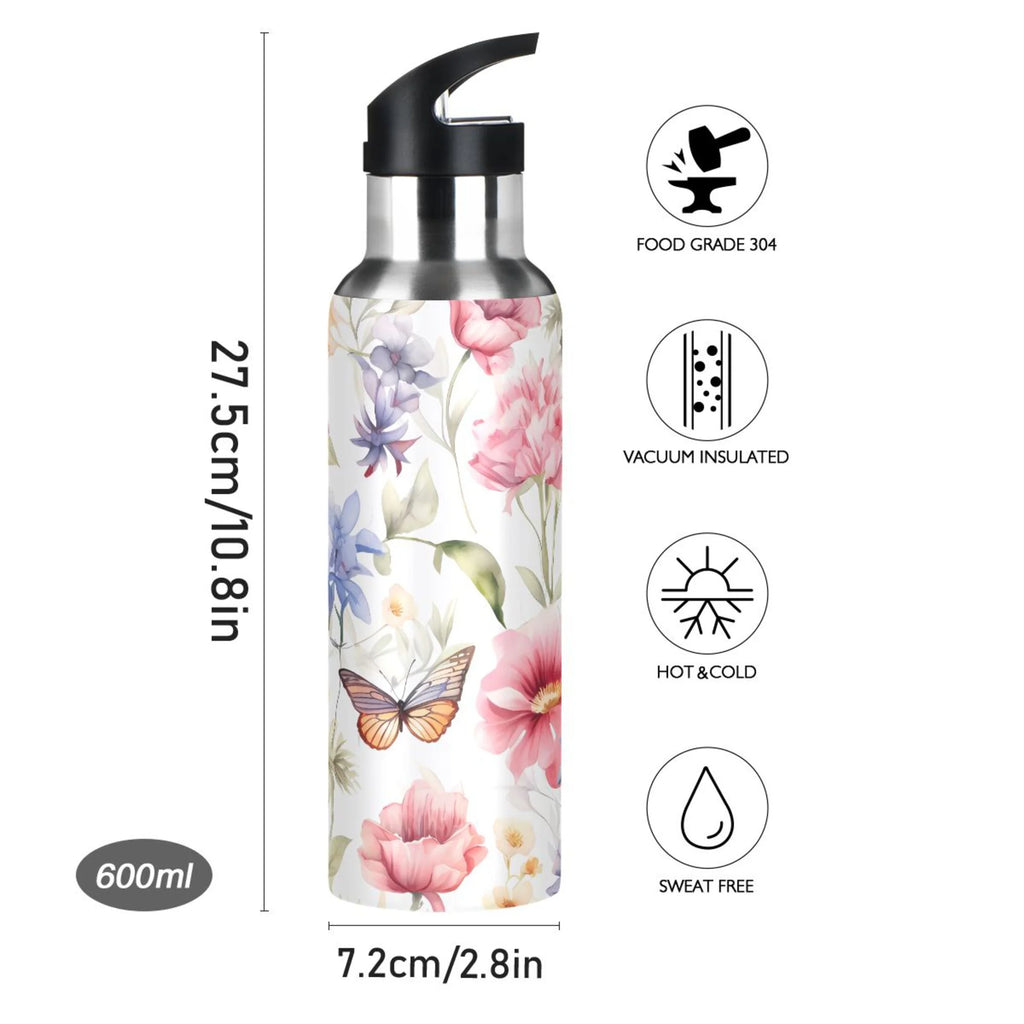 Stainless Steel Insulated Thermos Vacuum Flask Water Bottle with Straw Lid Y32614