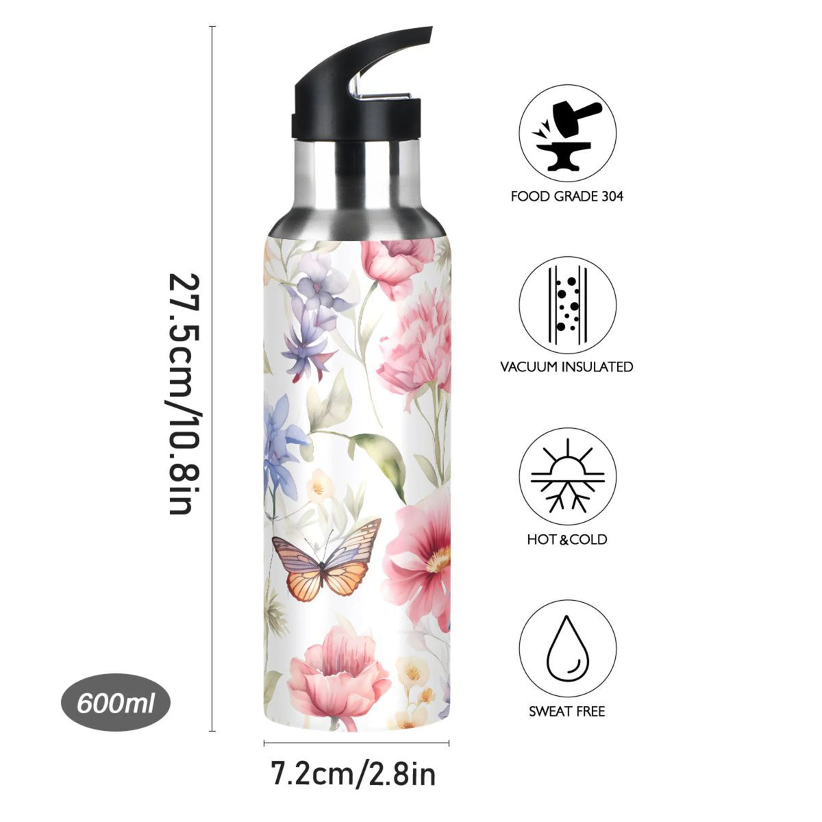 Stainless Steel Insulated Thermos Vacuum Flask Water Bottle with Straw Lid Y32614