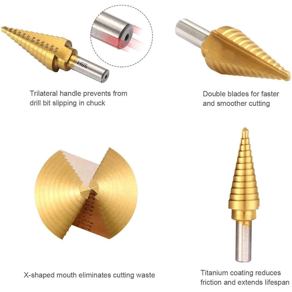 Step Drill Bit Set with Automatic Center Punch, 50 Sizes, 2 Pack D813