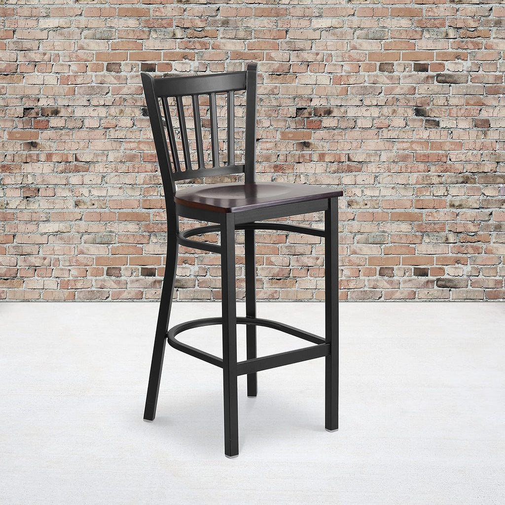 Black Vertical Back Metal Restaurant Barstool with Walnut Wood Seat C172
