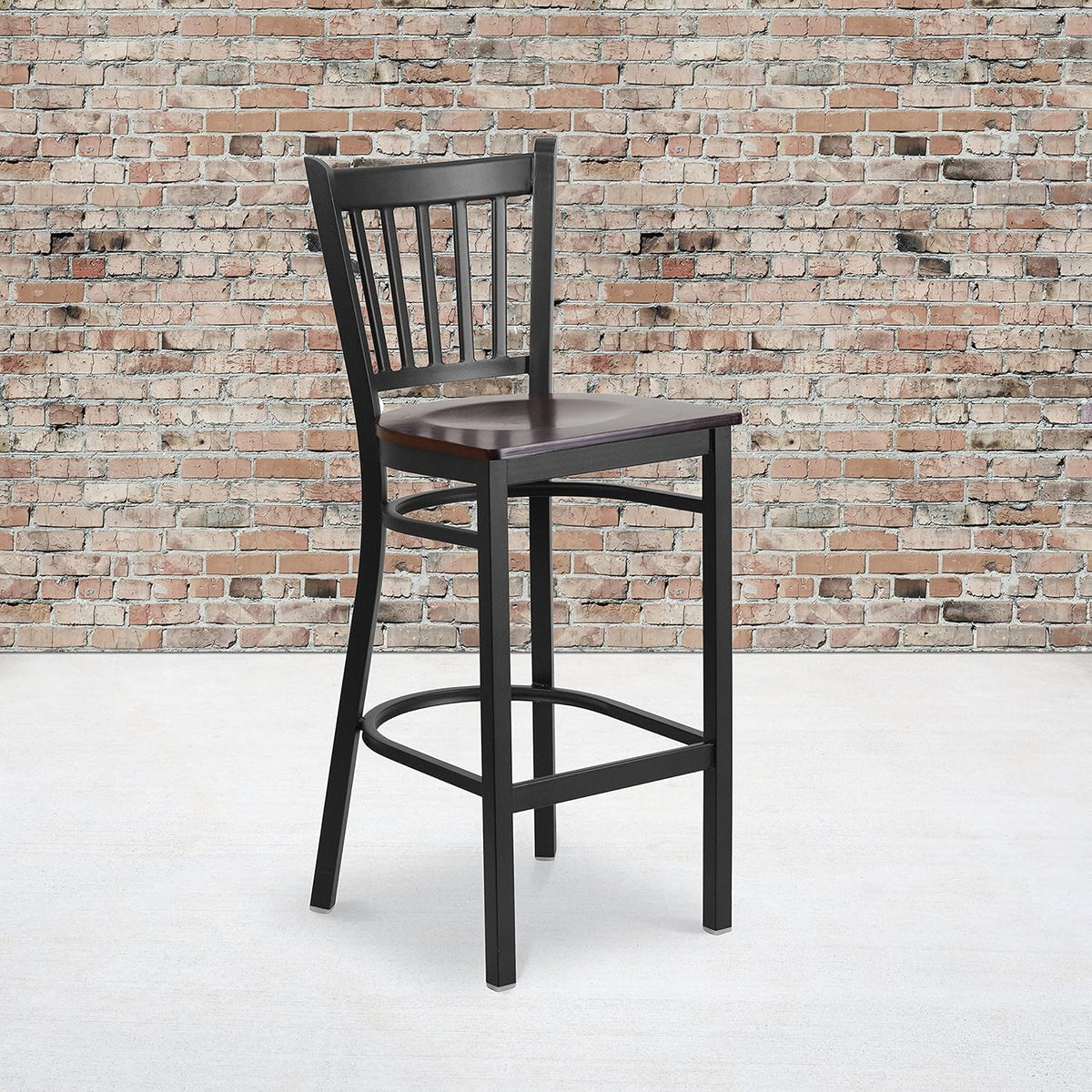 Black Vertical Back Metal Restaurant Barstool with Walnut Wood Seat C172