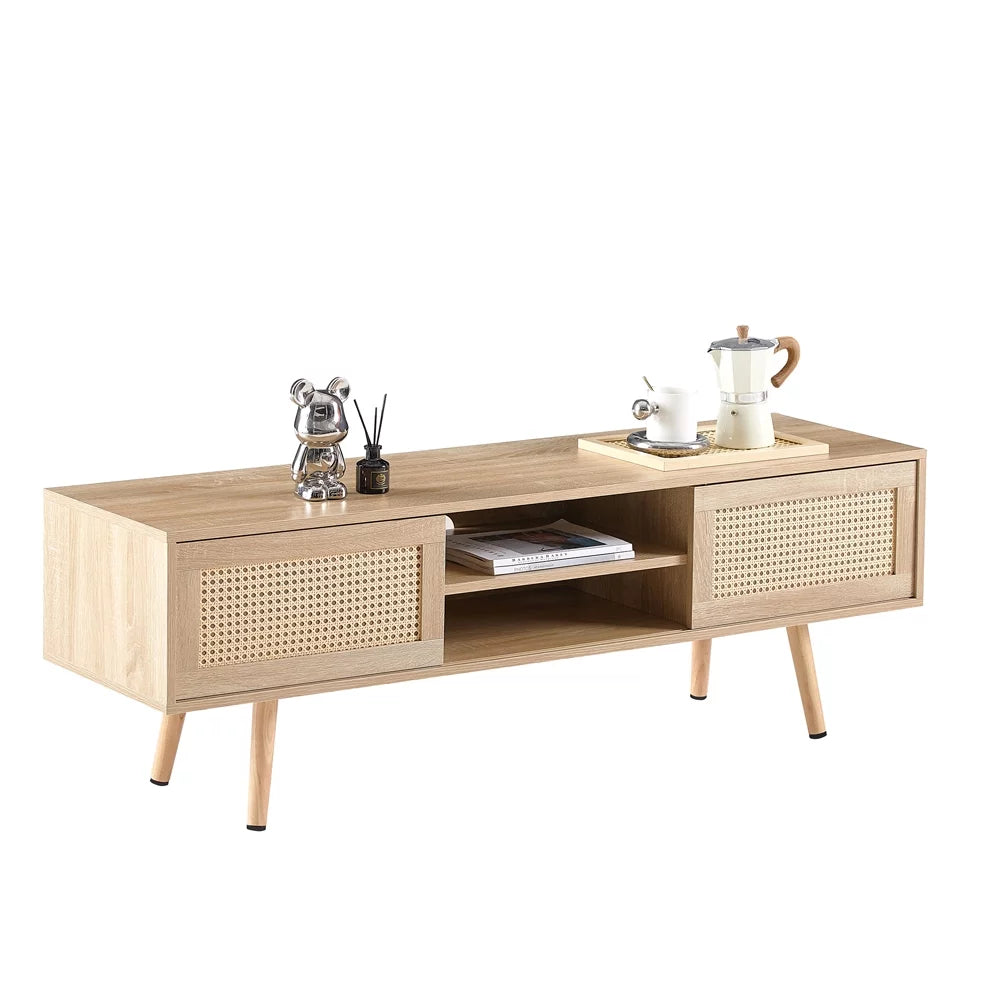 55 Inch Rattan TV Stand with Cabinet Storage U52369