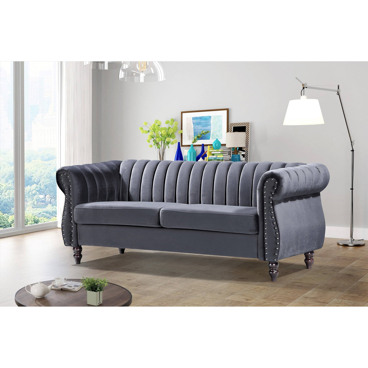 Dark Blue Velvet Chesterfield Sofa W321230