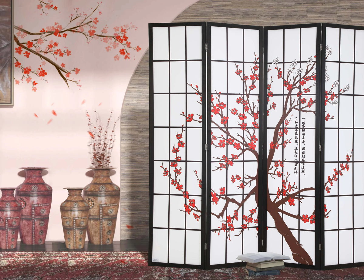 4 Panel 6Ft Wood Folding Privacy Screen U57778