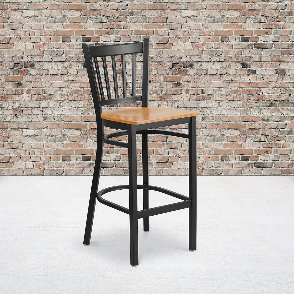 Black Vertical Back Metal Restaurant Barstool with Walnut Wood Seat C172