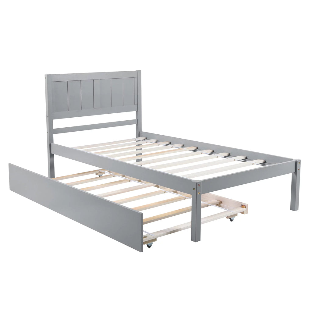 Twin Size Wood Platform Bed with Trundle W2204