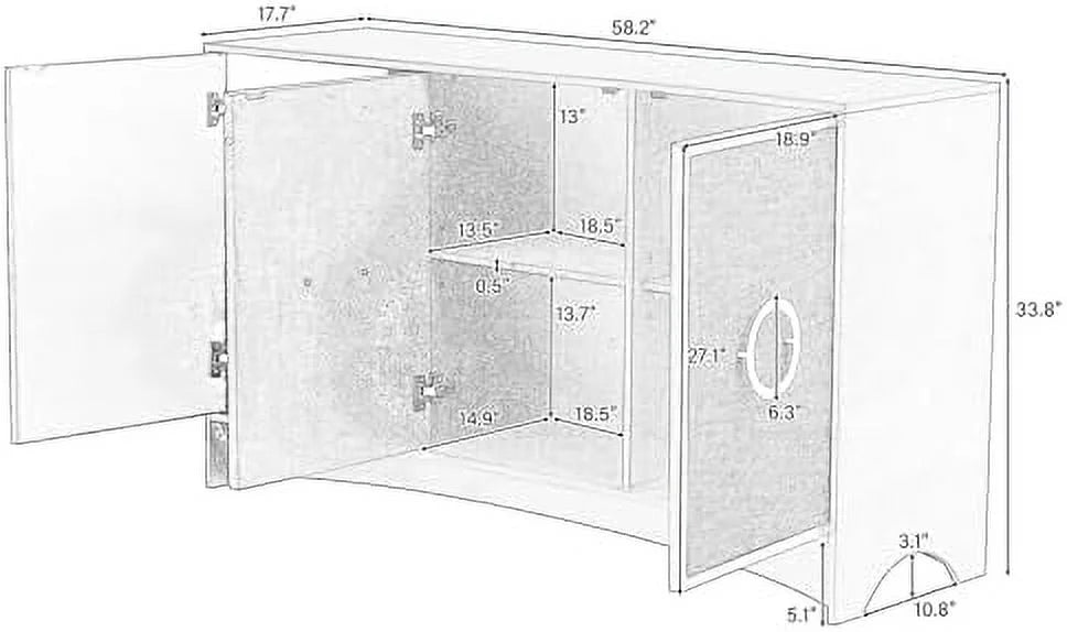 Solid Wood 4 Doors Sideboard Cabinet Y89258