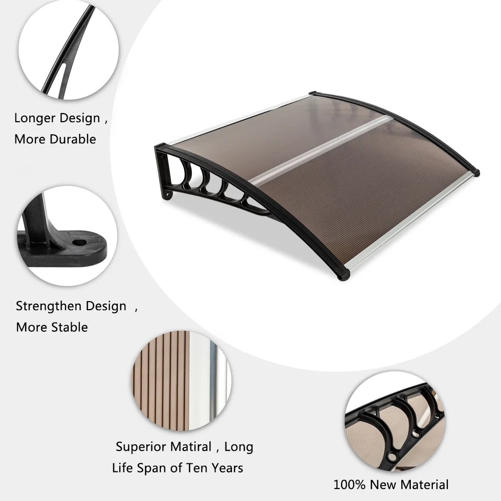 40"x40" Polycarbonate Door Canopy with Brown Board & Black Holder J91282