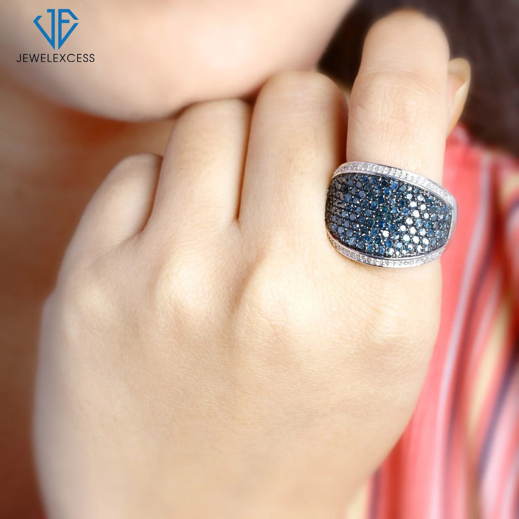 Sterling Silver Blue & White 2 Carat Diamond Ring K496