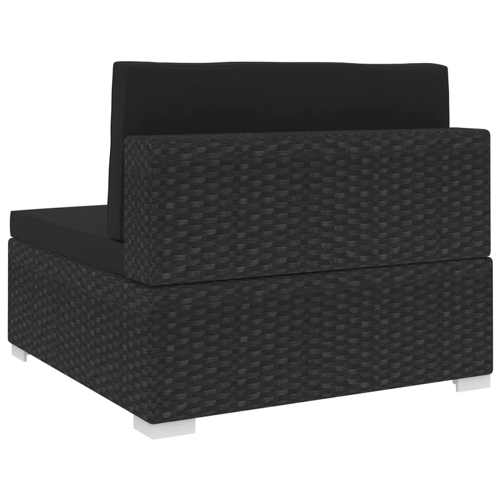 Black Poly Rattan Sectional Middle Seat with Cushions S767804