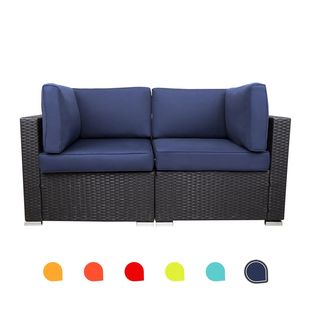 Blue 2-Piece Rattan Corner Sofa Set G378319