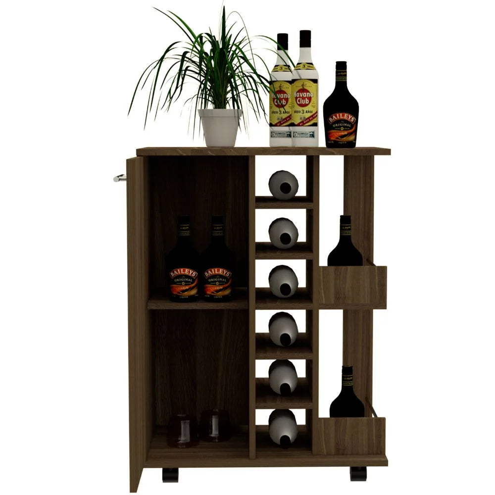 Bar Cart with Four Casters Dark Walnut Finish R895