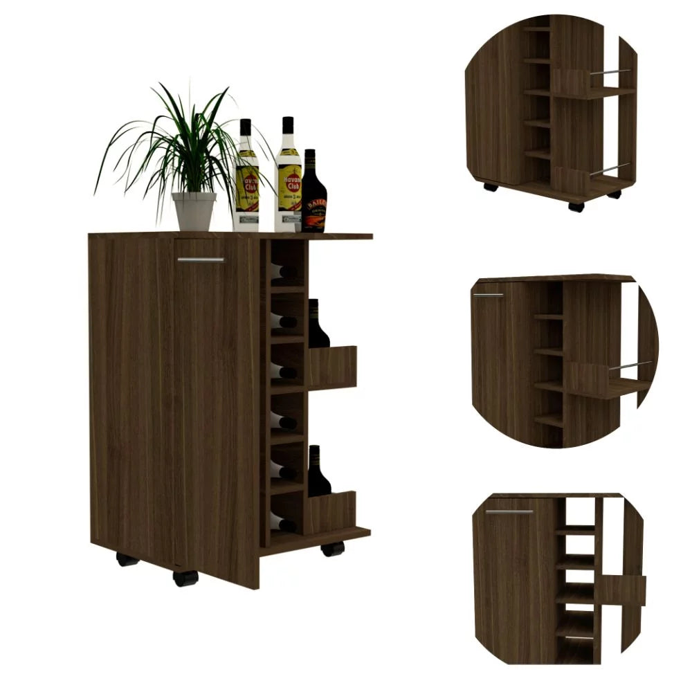 Bar Cart with Four Casters Dark Walnut Finish R895