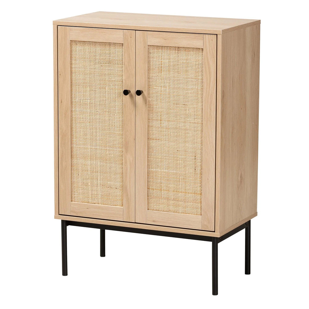 Brown and Black 2-Door Storage Cabinet with Rattan Accent U184147