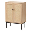 Brown and Black 2-Door Storage Cabinet with Rattan Accent U184147
