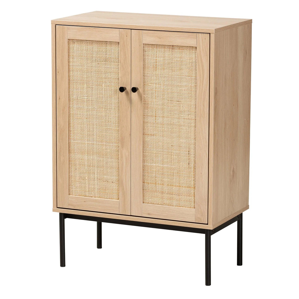 Brown and Black 2-Door Storage Cabinet with Rattan Accent U184147