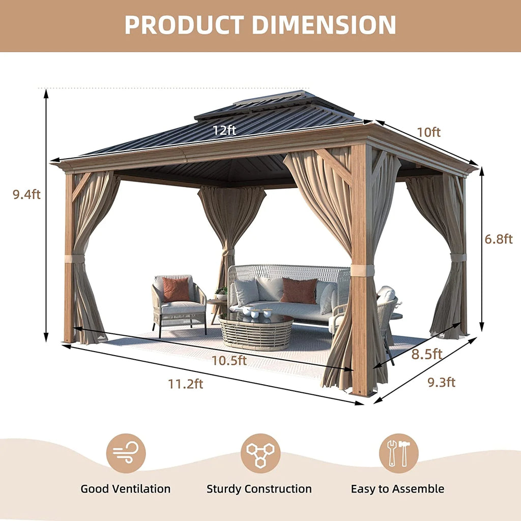 10' x 12' Hardtop Gazebo with Galvanized Steel Double Roof F6297