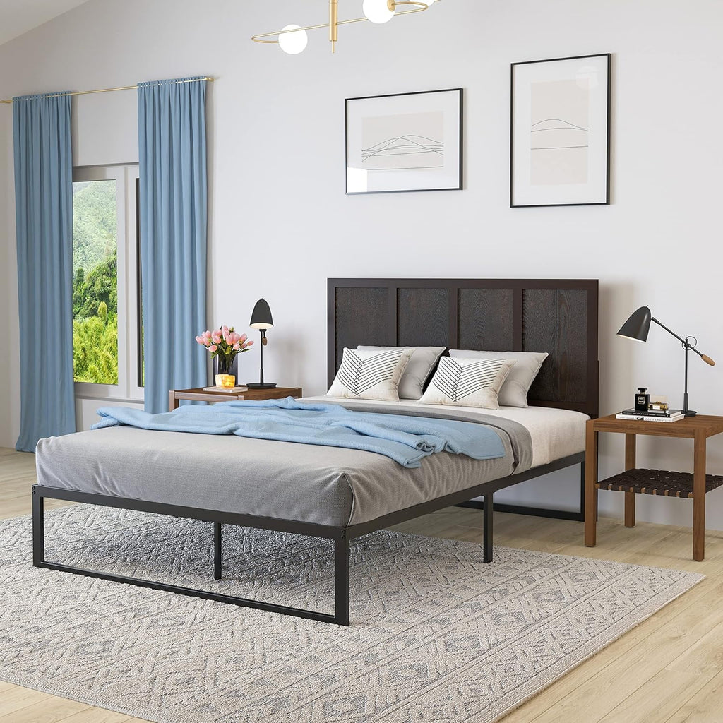 Queen Size Dark Brown Wooden Adjustable Headboard B7496
