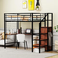 Twin Size Black Metal Loft Bed with Wardrobe and L-Shape Desk V31870