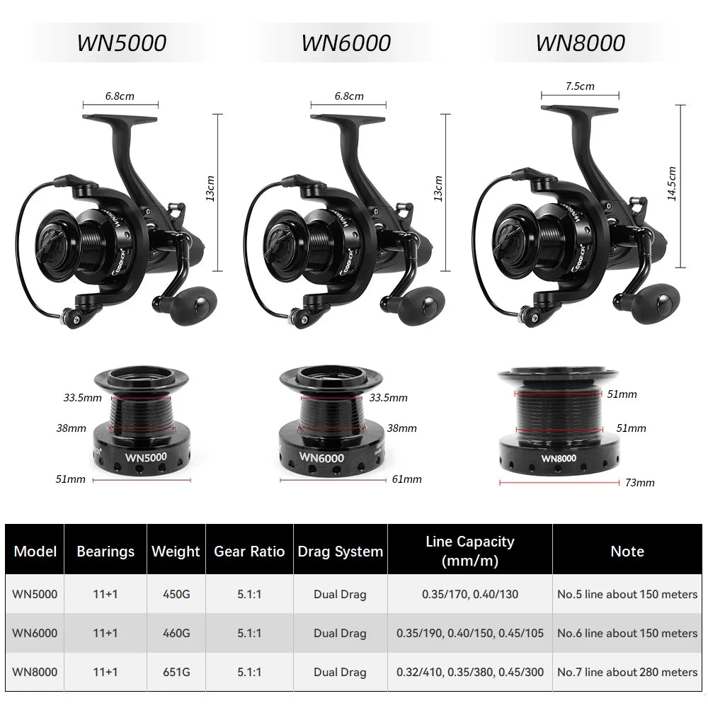 Nylon Metal Fishing Reel 5000/6000/8000, 11+1BB K3454
