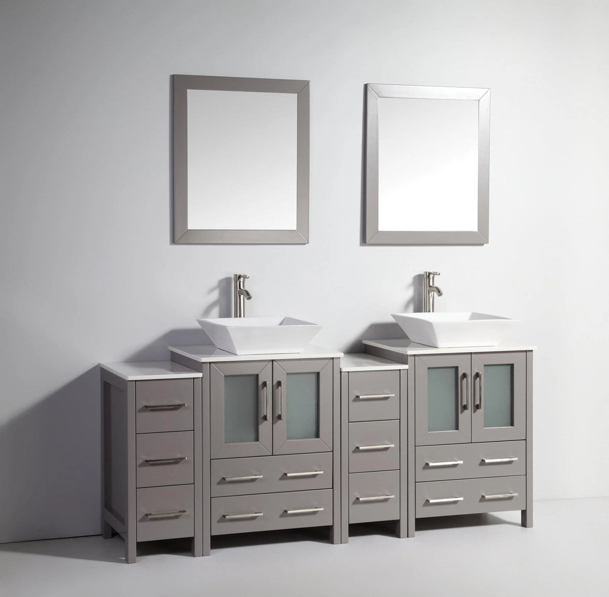 72 in. Grey Bathroom Vanity with Double Basin Top and Mirrors L146201