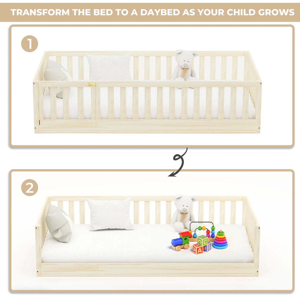 Hardwood Toddler Floor Bed with Gate C160126