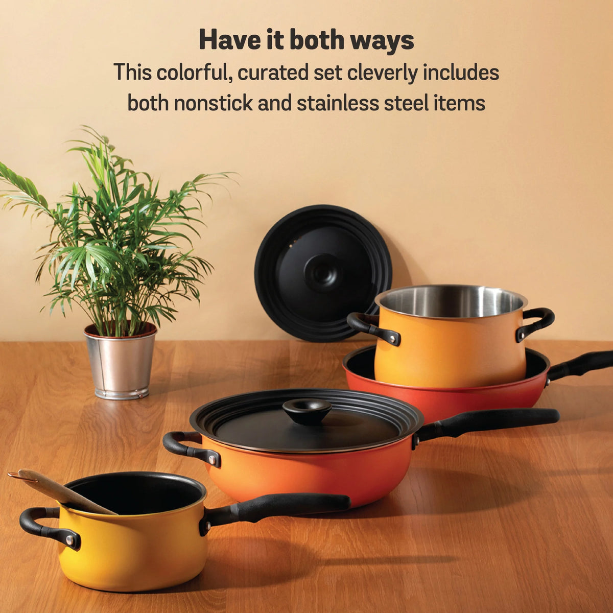 6 Piece Aluminum Nonstick Stainless Steel Cookware Set K182