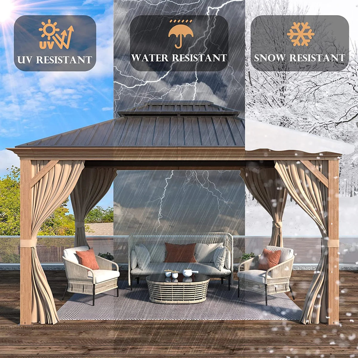 10' x 12' Hardtop Gazebo with Galvanized Steel Double Roof F6297