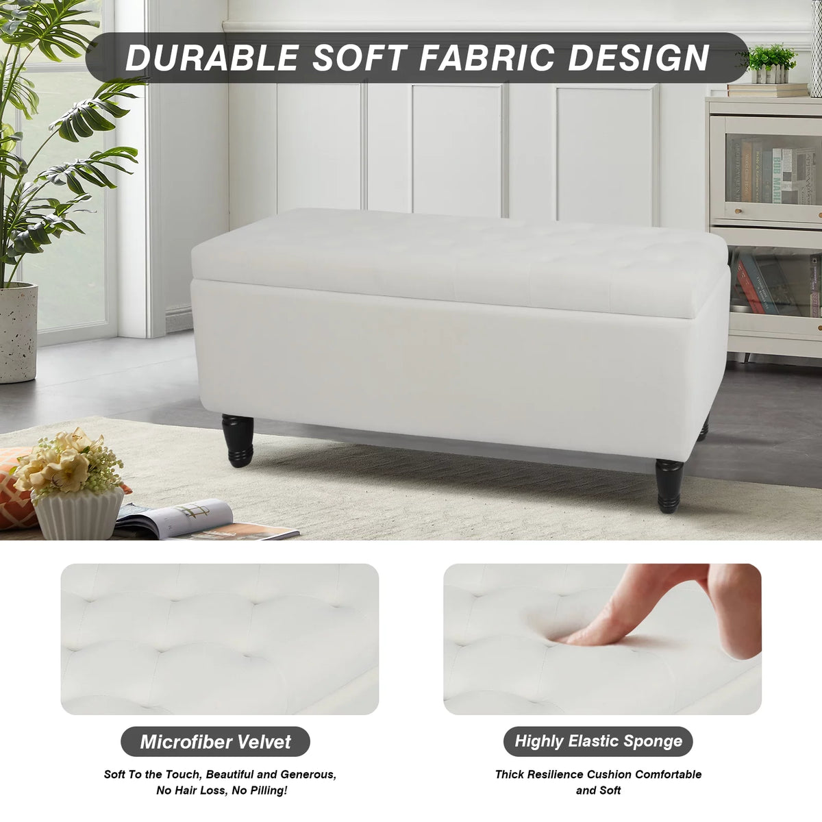 43" Velvet Storage Ottoman with 2 Footstools Z143621