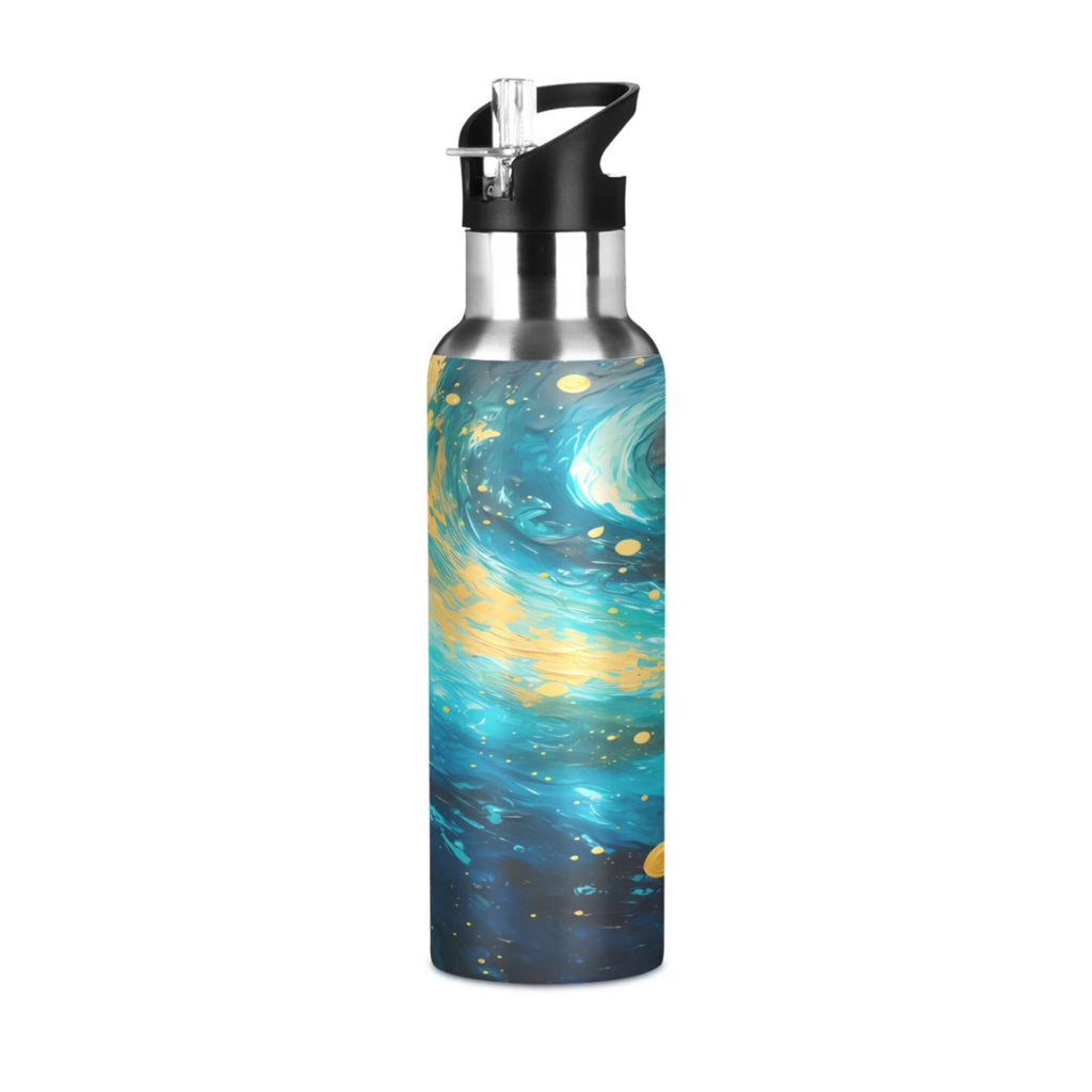Blue and Golden Stainless Steel Insulated Water Bottle with Straw Lid B691