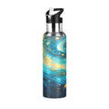 Blue and Golden Stainless Steel Insulated Water Bottle with Straw Lid B691