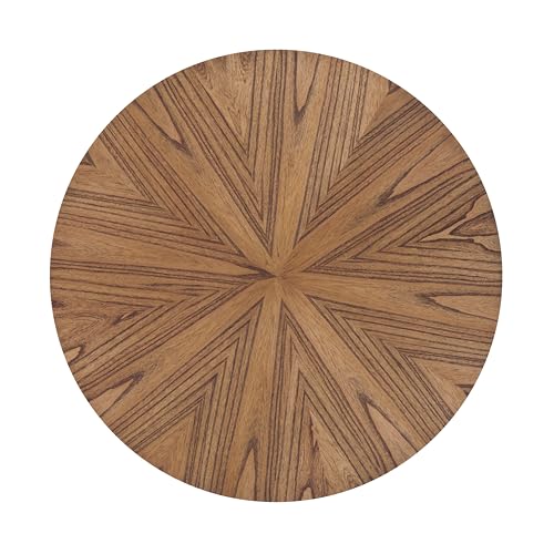Caramel Brown Round Wood Coffee Table with Shelf Storage D6149