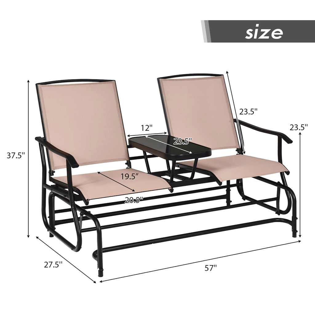 Brown 2 Person Outdoor Patio Glider Loveseat G1392
