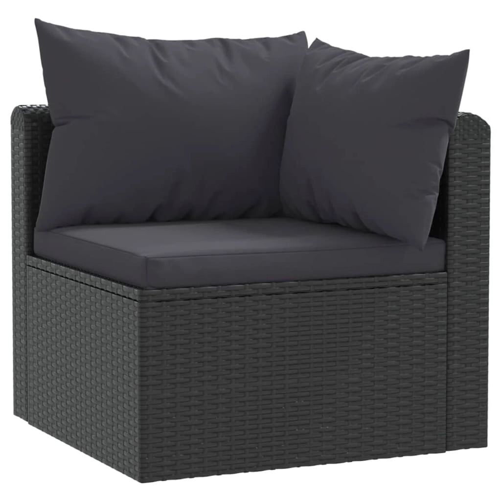 Black Poly Rattan 3 Piece Patio Sofa Set with Cushions O7843