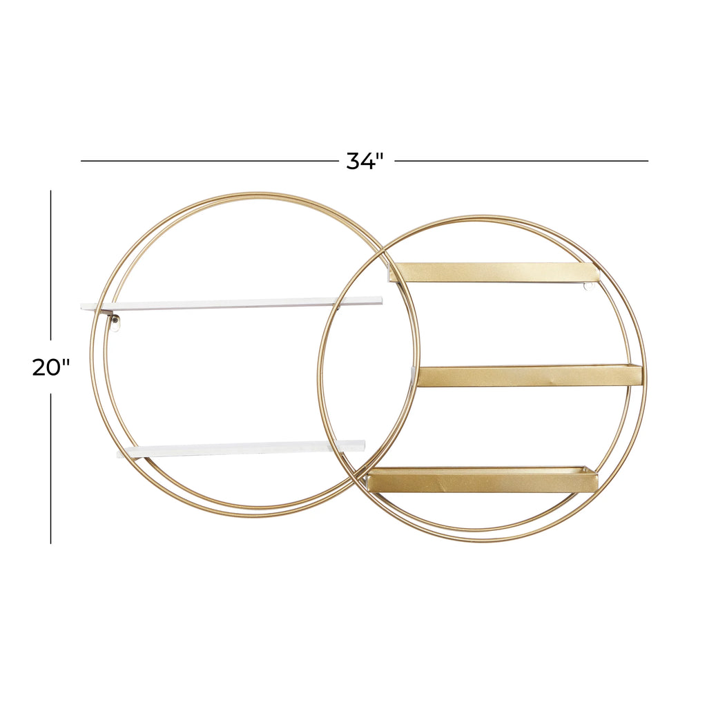 34"W 20"H MDF and Metal Contemporary Wall Shelf, Gold, 1-Piece R29246