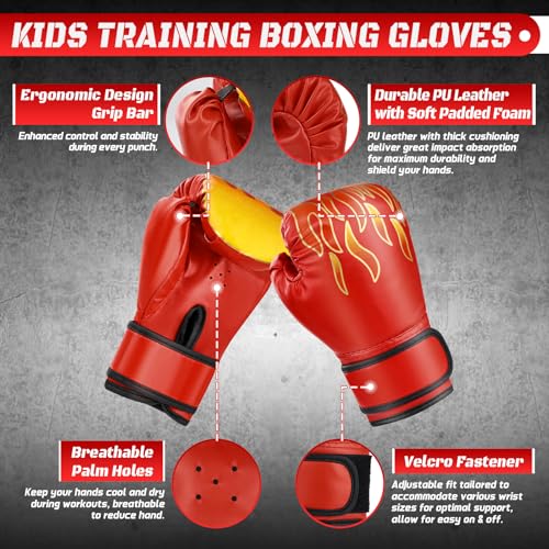 4-in-1 Kids Boxing Gloves and Punching Mitts Set with Hand Wraps L743