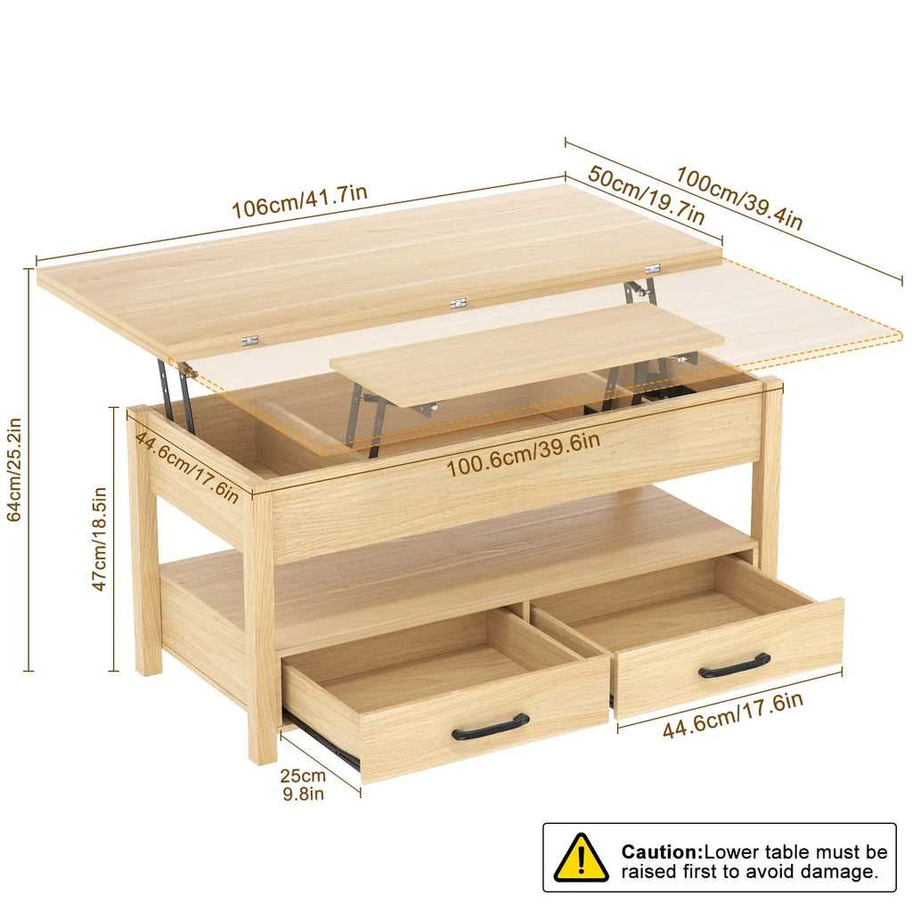 Lift Top Coffee Table with 2 Storage Drawer W68961