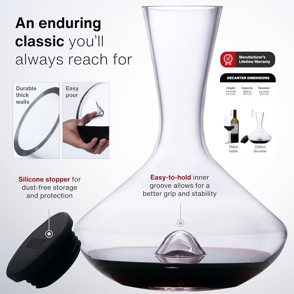 Wine Decanter with Silicone Stopper Lid Pack of 2 E8504