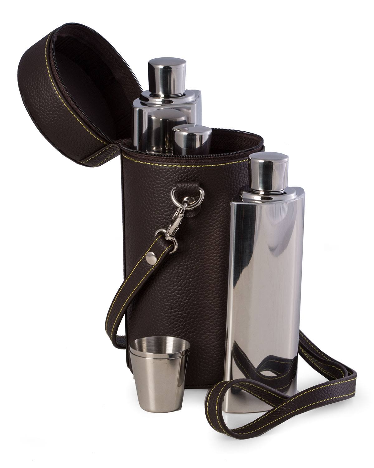 7-Piece Flask Set in Leather Carrying Case Y8329