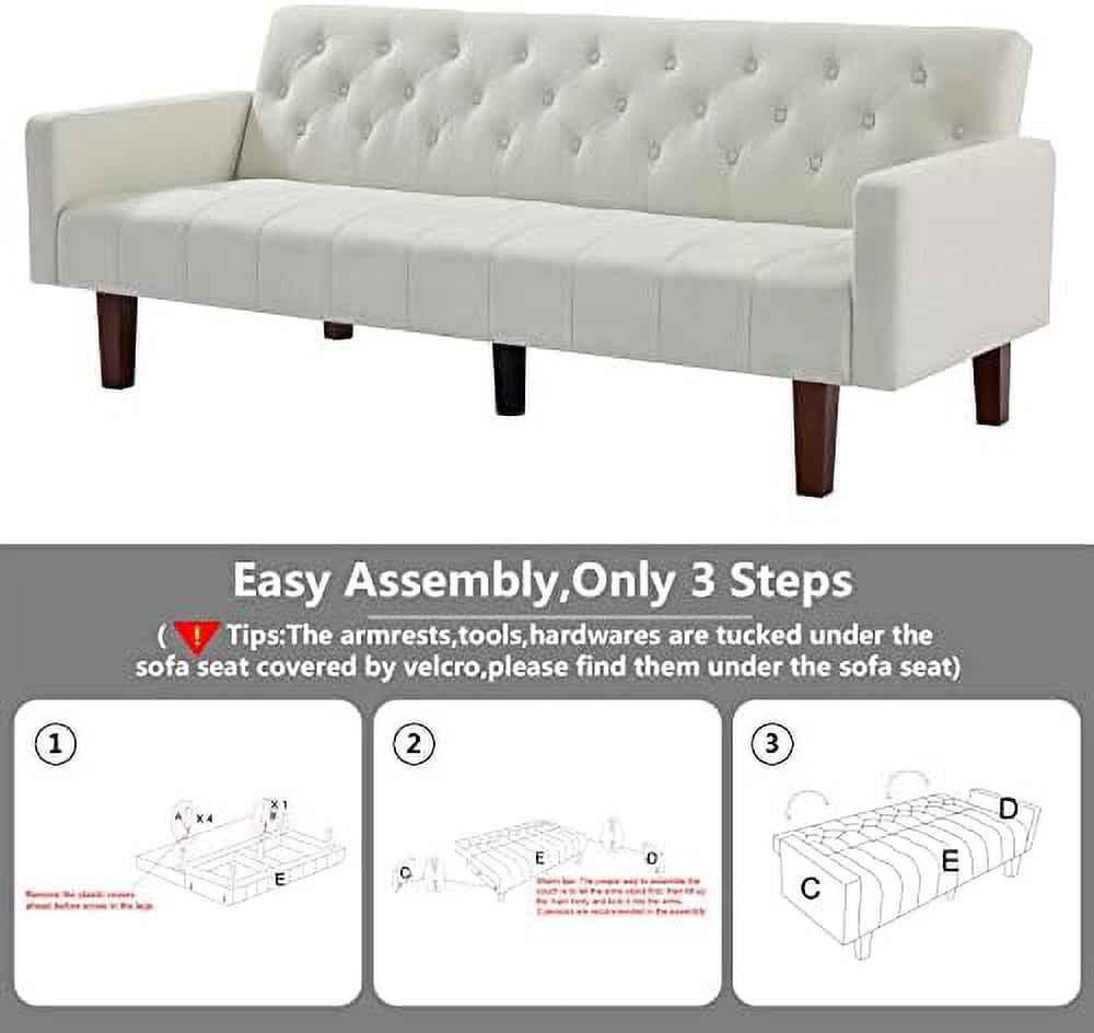 Grey Linen Upholstered Futon Sofa Bed 74" Tufted 3 Seater Q330