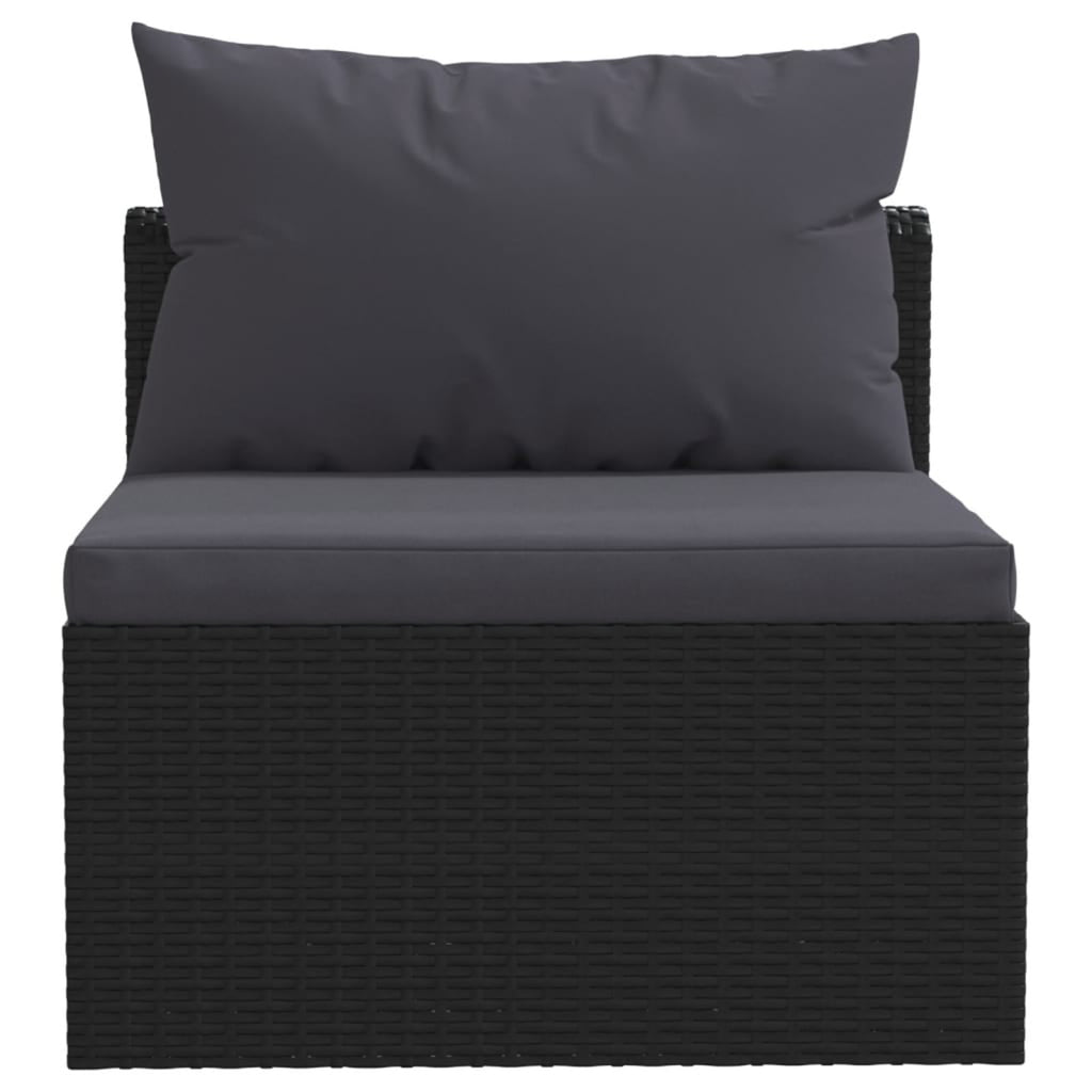 Black Poly Rattan 3 Piece Patio Sofa Set with Cushions O7843