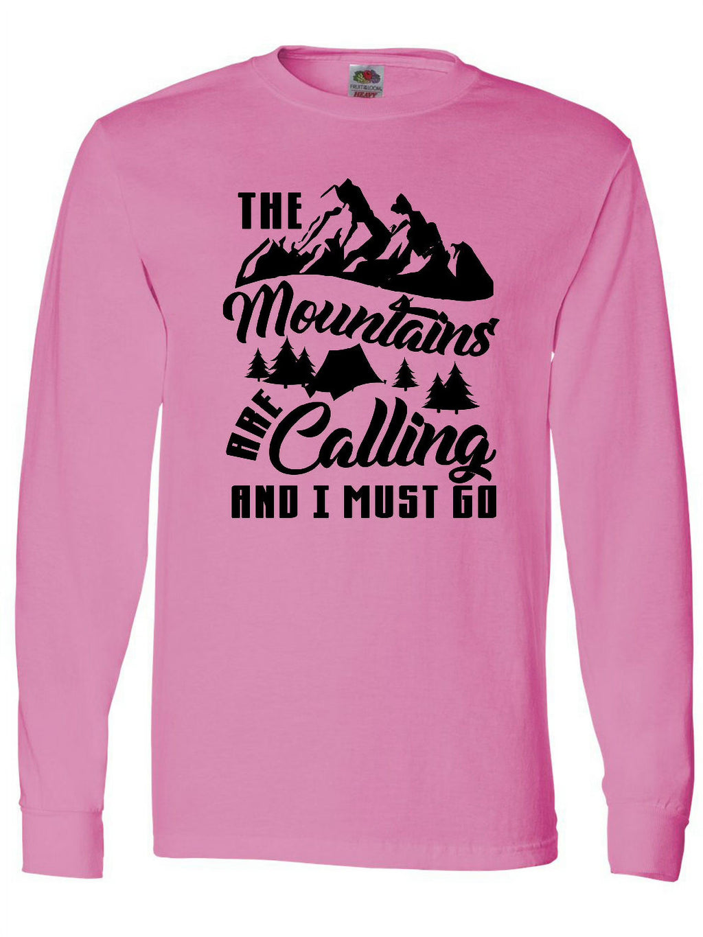 Long Sleeve T-Shirt with Mountain Tent and Tree Silhouettes Q98945