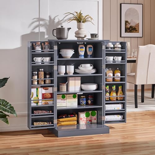 White Kitchen Pantry Storage Cabinet with Doors and 6 Adjustable Shelves Z652