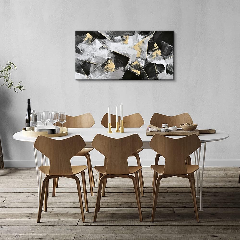 Abstract Geometry Black Gold Canvas Wall Art Y924983