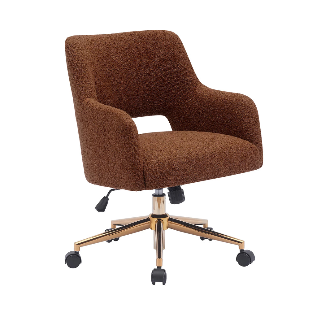 Rust Orange Boucle Fabric Upholstered Rolling Task Chair N5727